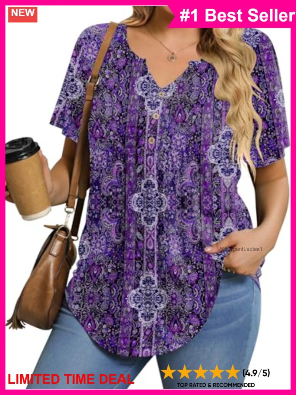 Plus Size Tunic Top Short Sleeve V Neck Pleated Blouse
